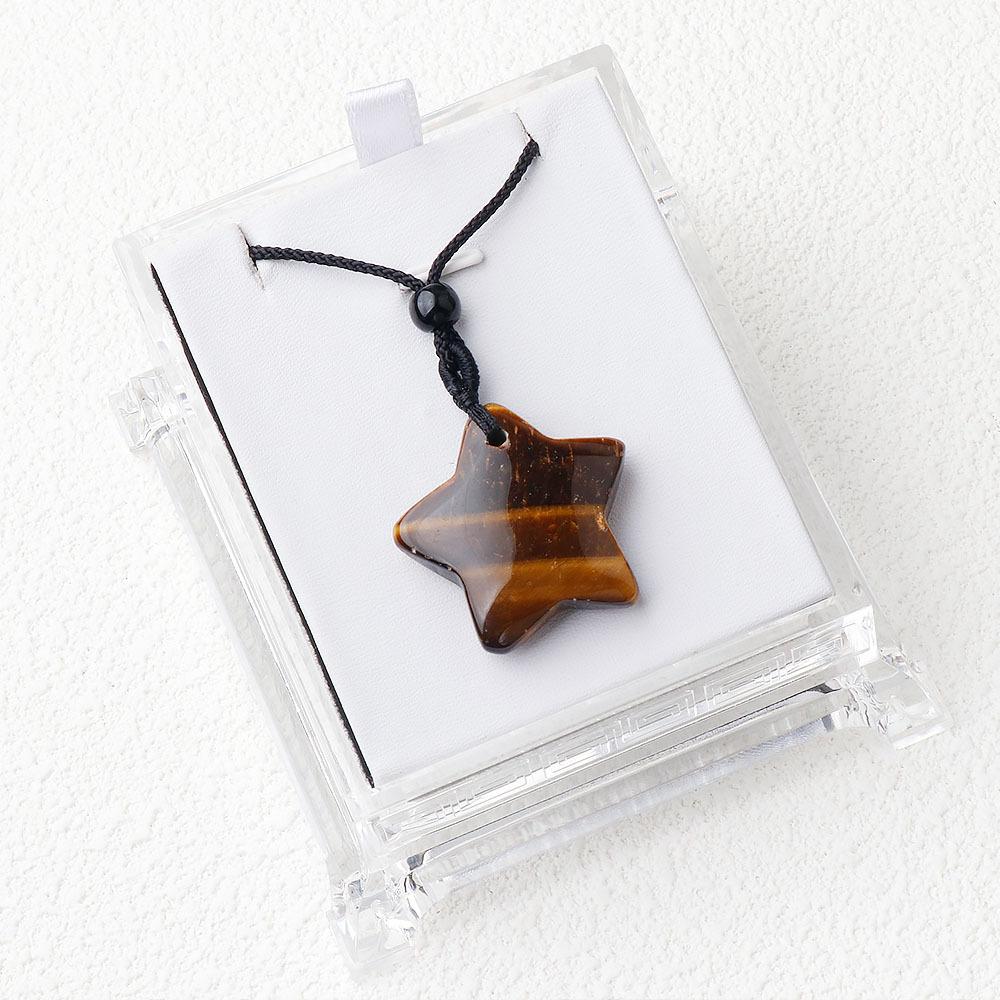 1PC Natural Stone Star Shape Pendant Black Agate Tiger Eye Christmas Pendant Necklace Women Holiday Party Gifts