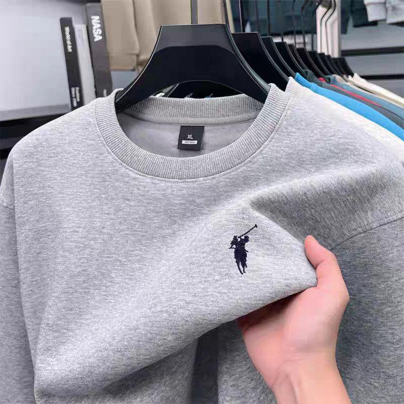Sudadera de cuello redondo para hombre con forro polar - Jersey de manga larga para otoño/invierno, casual y versátil, tendencia 2025