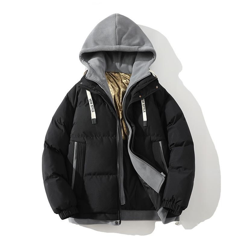 Quality 2025 Autumn and Winter New Cotton-padded Clothes Men's Casual Versatile Thickened Couples Hooded Fake Two-piece Cotton Jacket Tide