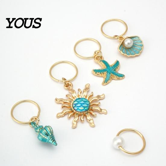 Layered Dreadlocks Beads 45Pcs Dreadlock Hair Accessories, Open Design Easy to Wear Braided Party Jewelry Rings with Marine Elements