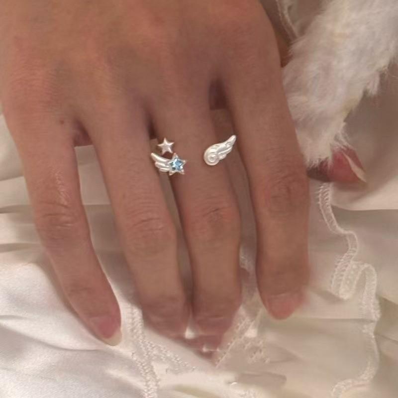 

Cute Korean Style Angel Wings Ring Adjustable Rhinestone Finger Rings for Women Girl Female Party Birthday Zircon Zircon Gift