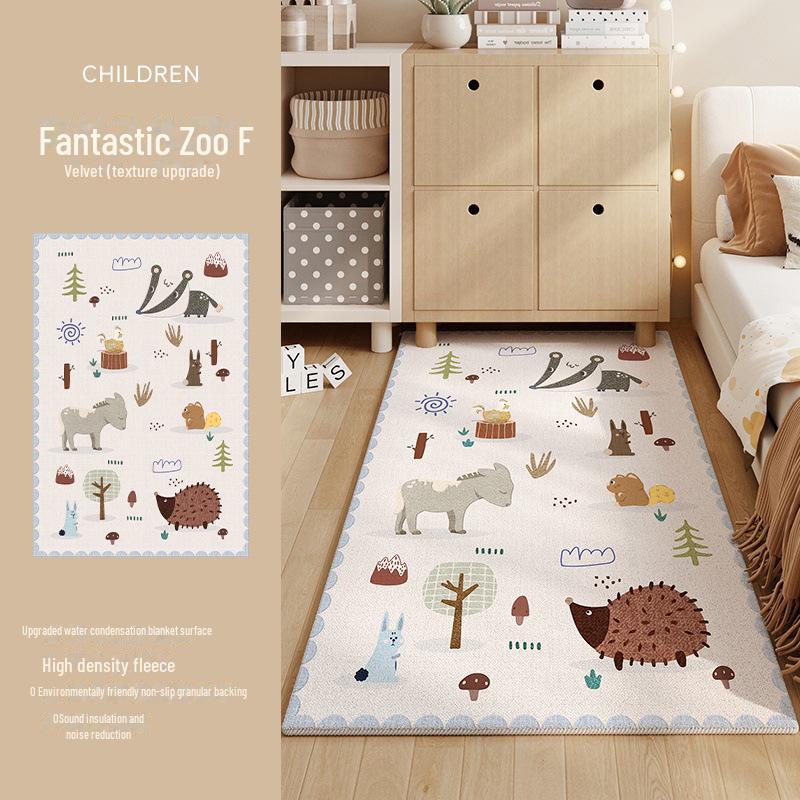 Cartoon-Style Cashmere Bedside Carpet: Dirt-Resistant, Easy-Care, Cool, Thick, Non-Slip Blanket