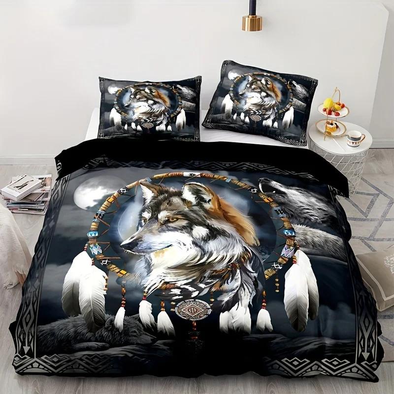

Ethnic Style Wolf Dreamcatcher Print Duvet Cover Set - Soft Comfortable And Breathable Bedding For Bedroom And Guest Room Decor 135X200cm