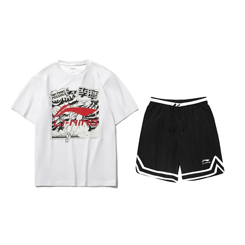 

Комплект для повседневной спортивной одежды унисекс с принтом логотипа Li Ning, свободного кроя, с круглым вырезом и короткими рукавами, AHSUA21-1+YAPV001-1, белый/черный XL