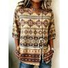 Women's Spring Summer Drawstring Blouse, Boho Aztec Geometric Print Casual Tops for Daily Street Holiday Dating & Leisure Outfit
