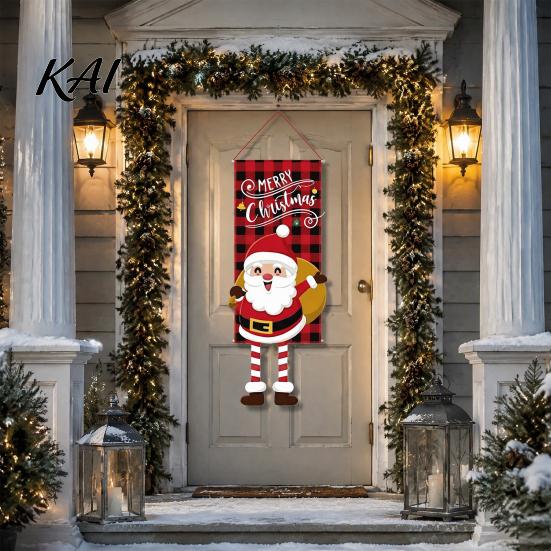 Christmas Hanging Banners Banner Decorations with Rope, Elf/Snowman/Gnome/Snowman Festive Flags for Doorway Foldable Holiday Door Sign Patio and Wall