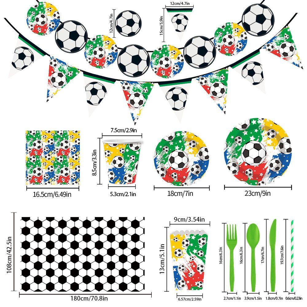 World Cup Soccer Party Tableware Set: Disposable Paper Plates, Cups, Straws, Tablecloths, Banners, and Decorations