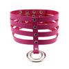 Four Row Rivet PU Leather Choker, Harajuku Punk Circular Ring Street Bar Necklace