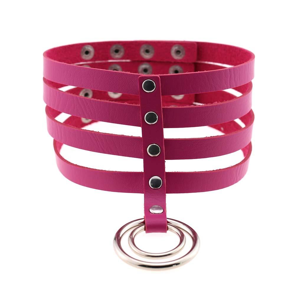 Four Row Rivet PU Leather Choker, Harajuku Punk Circular Ring Street Bar Necklace