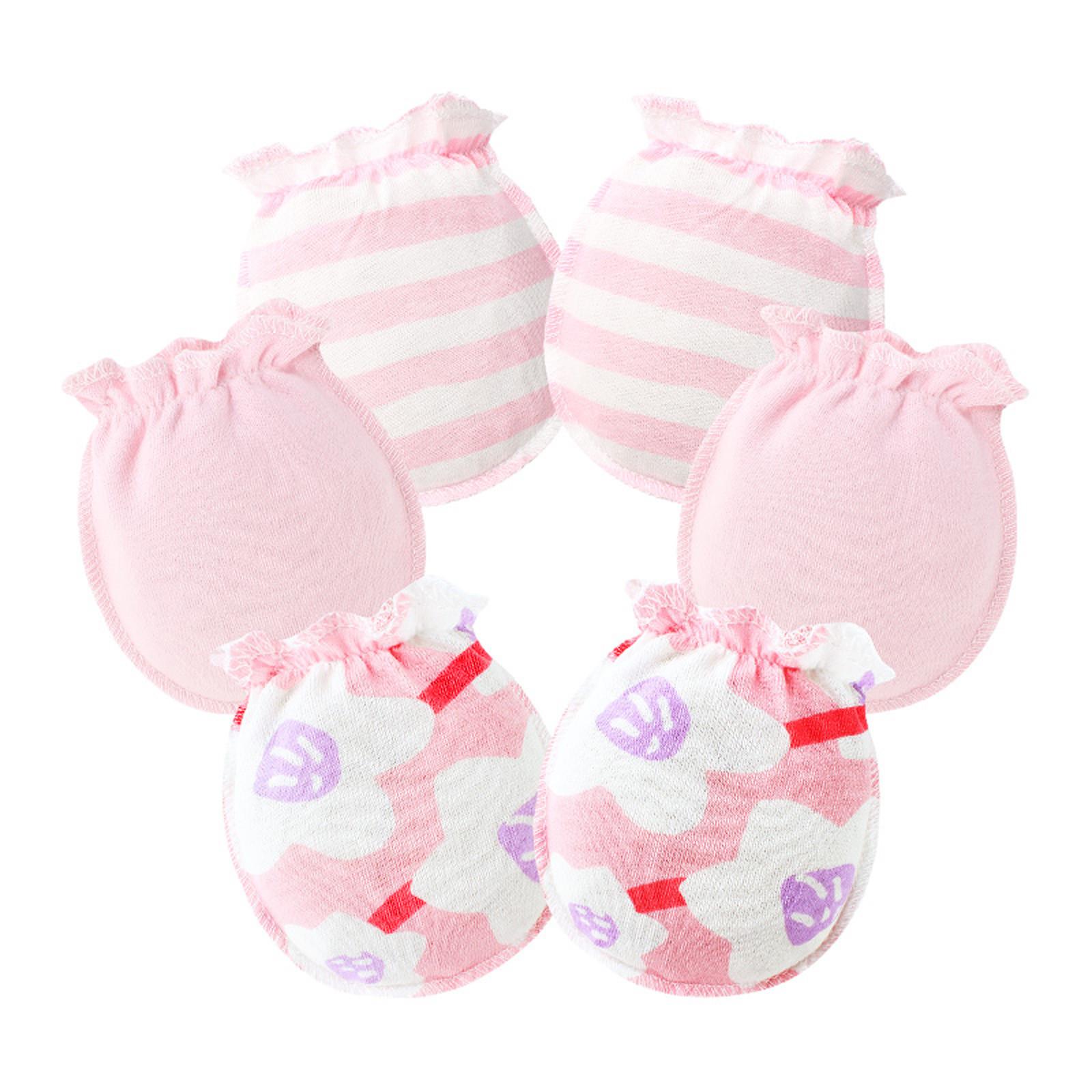 Infant Toddler Baby Boys Girls Mittens No-Scratch Mitts Cotton Set Of 3 Pairs Mittens One Size