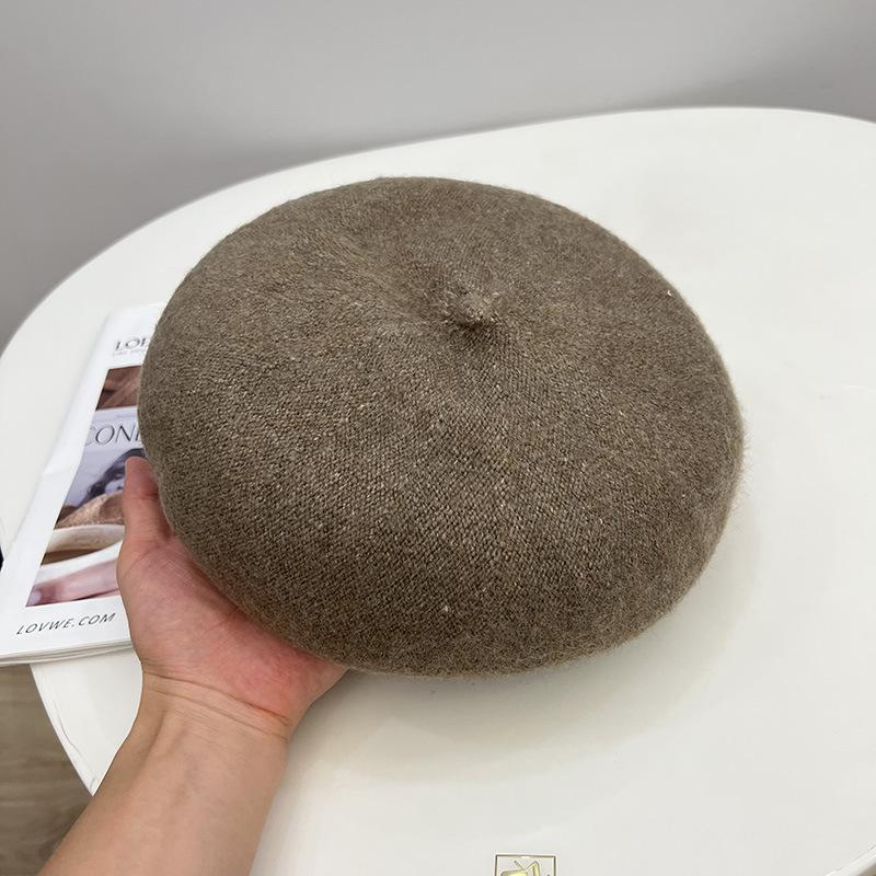 

Осенне-зимний шерстяной вязаный однотонный берет женский литературный ретро теплый простой стиль шляпа художника M（56-58cm）