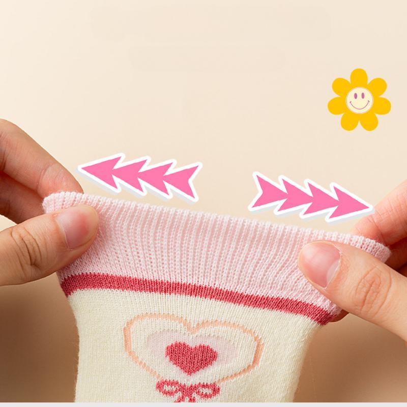 5 Pairs Girls Soft Cotton Middle Tube Socks Autumn Winter Warm Love Heart Flower Print Baby Kids Socks