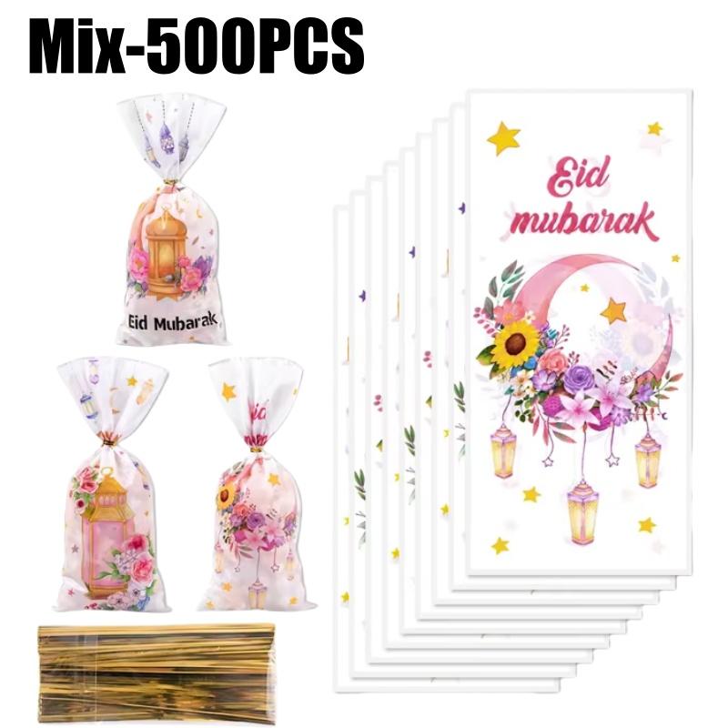 50PCS/Bag Ramadan Cookie Bags with Strap Candy Baking Packaging Bag Eid Mubarak Gift Party Supplies Bonbons Verpakking