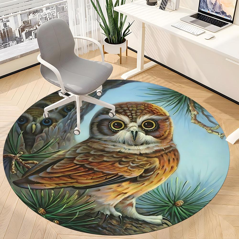 1pc Owl PineconeChair Carpet for Office, Indoor Non-Slip Washable Polyester Fiber Carpet, Mat For Office, Machine Washable