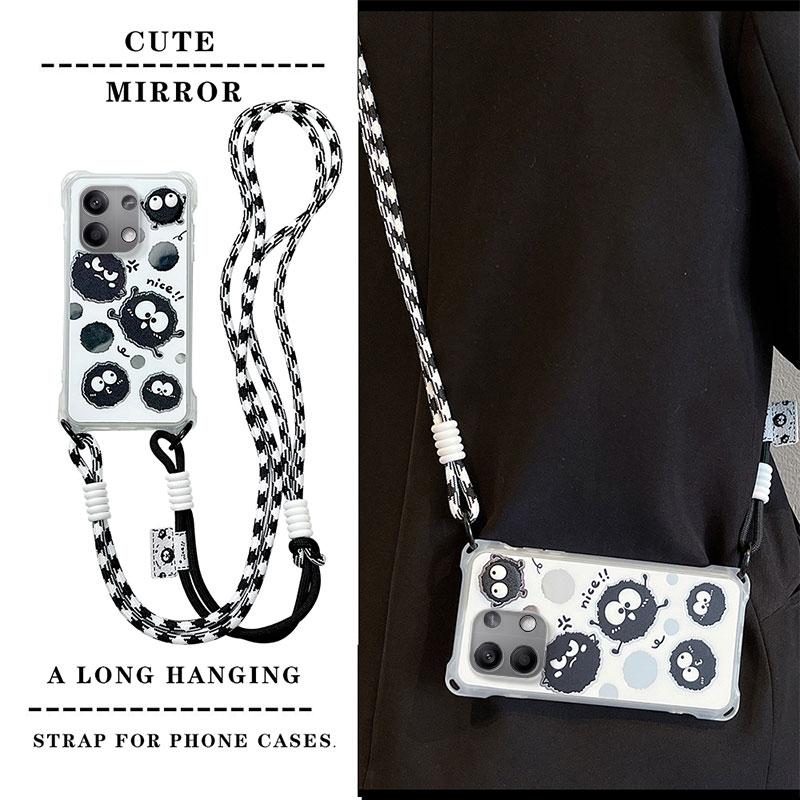 KEYSION Crossbody Strap Phone Case for Redmi Note 13 Pro 4G 5G Cute Cartoon Long Lanyard Mirror Shockproof Cover for POCO X6 M6 Pro 4G
