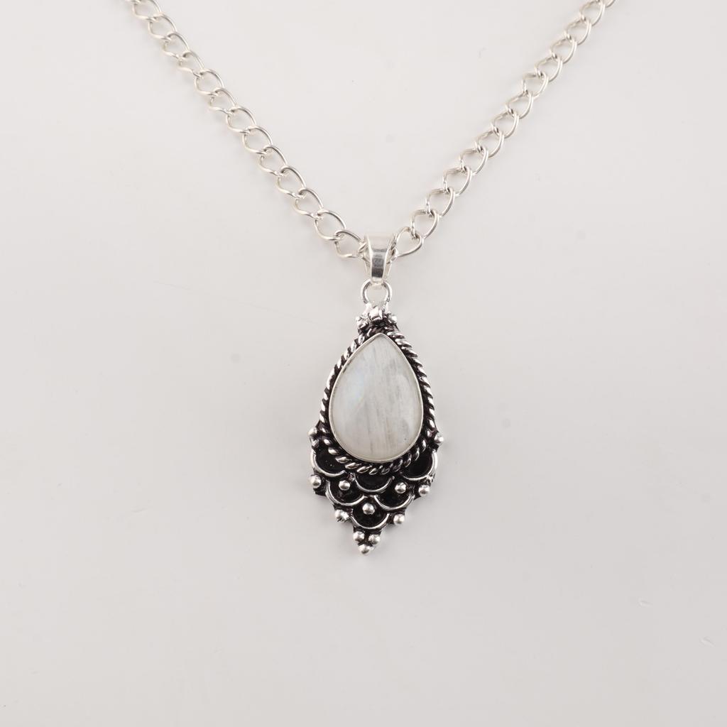 Rainbow Moonstone Gemstone 925 Sterling Silver Handcrafted Jewelry Pendant 1.5" For Gift PP-70-24