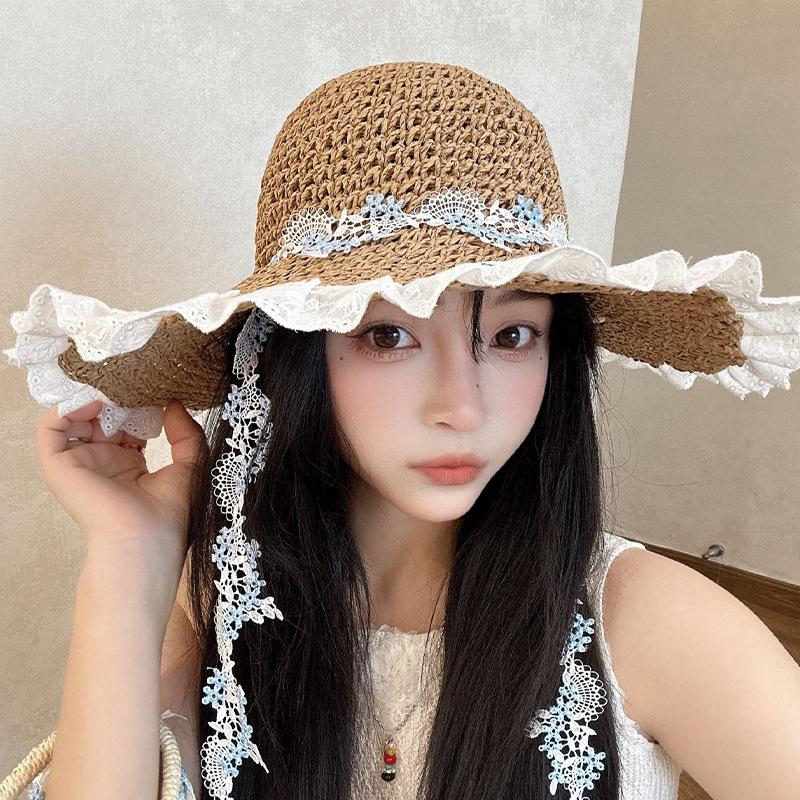 Summer Hand-woven Beach Seaside Sun Hat Wide Brim Sweet Face Small Sun Hat