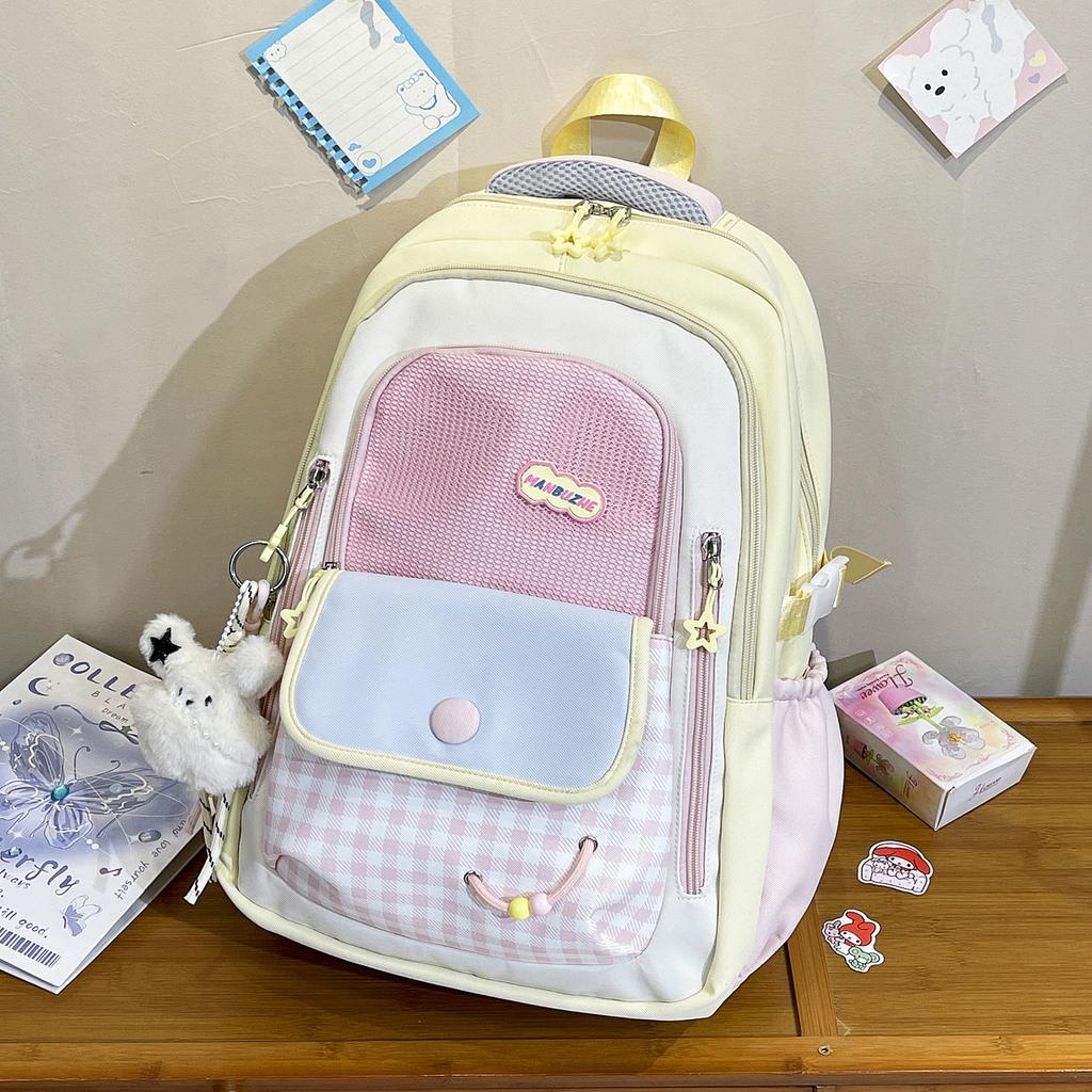 Schoolbag Schoolbag Female Korean High Value Ins New Dopamine Contrasting Color College Style Primary and Secondary School Students 1-1 Grade Backpack