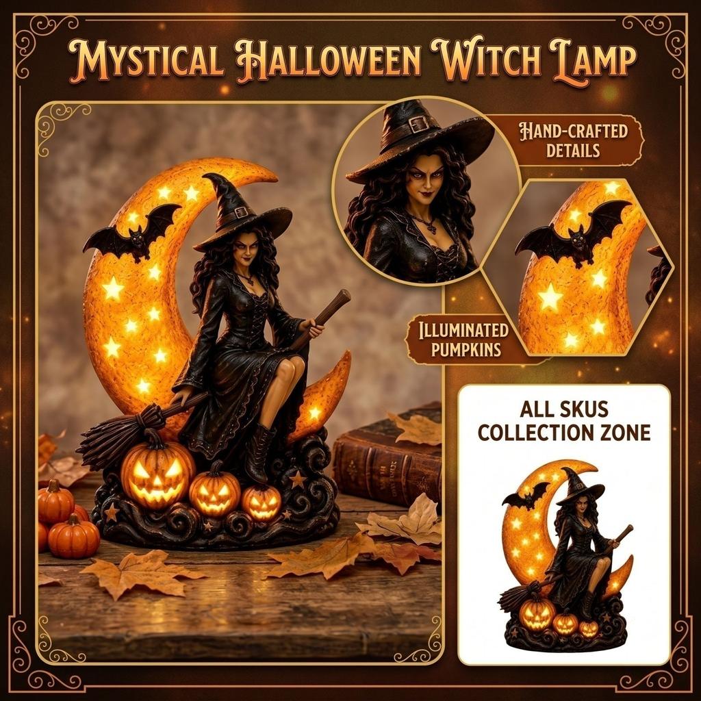 Halloween Witch Lamp - Decorative Table Light for Holiday Home Decor (1 Count)