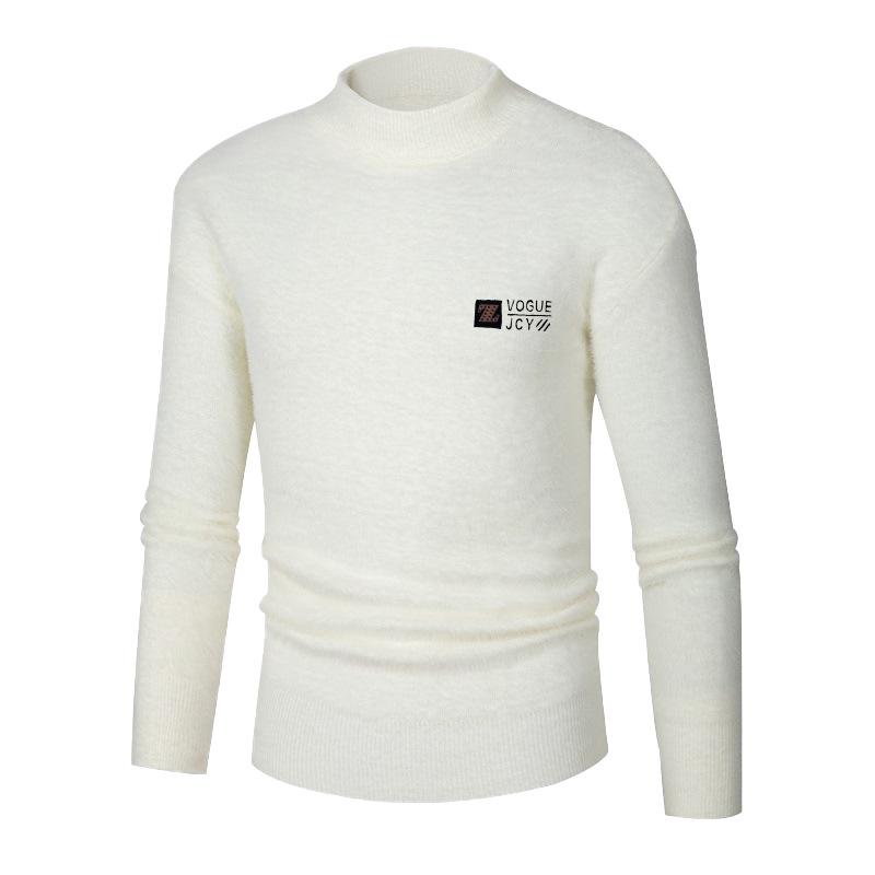 Men s Winter Z Letter Knit Sweater - Mink Velvet, Half-High Collar, Warm & Thick. 3XL