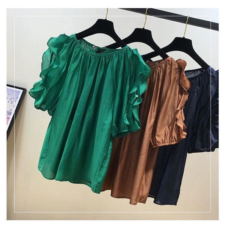 Summer Fashion Lotus Leaf Short-sleeved Chiffon Shirt with Western Style All-match Thin Casual Women's Sweet Top