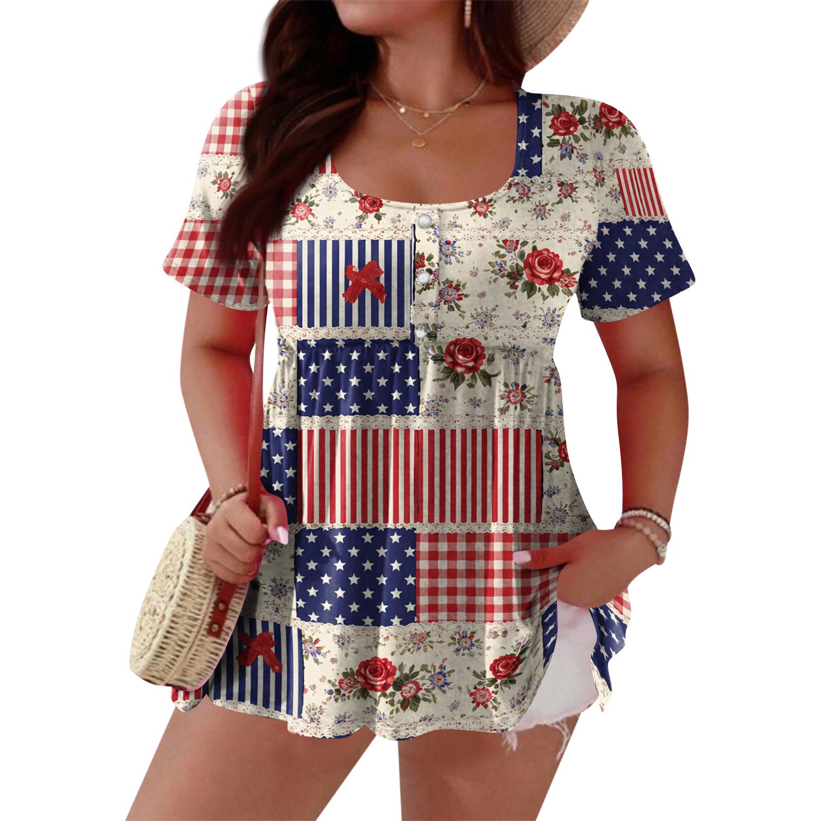 

Womens Spring Tops Summer Shirts for Women Casual Printed Short Sleeve Loose Fit T-Shirts Shirts for Women Dressy Tops for Women XL кавун червоний колір