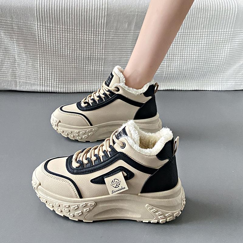 MCTIN Shoes for Women Winter Plush Chunky Sneakers Lace Up Casual Thick Soled Warm Shoes