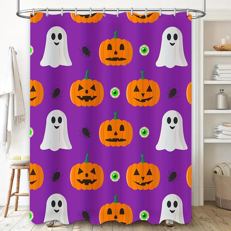 Halloween-themed ghost pumpkin shower curtain waterproof bathroom accessories decoration in purple color Purple 36x72 inches