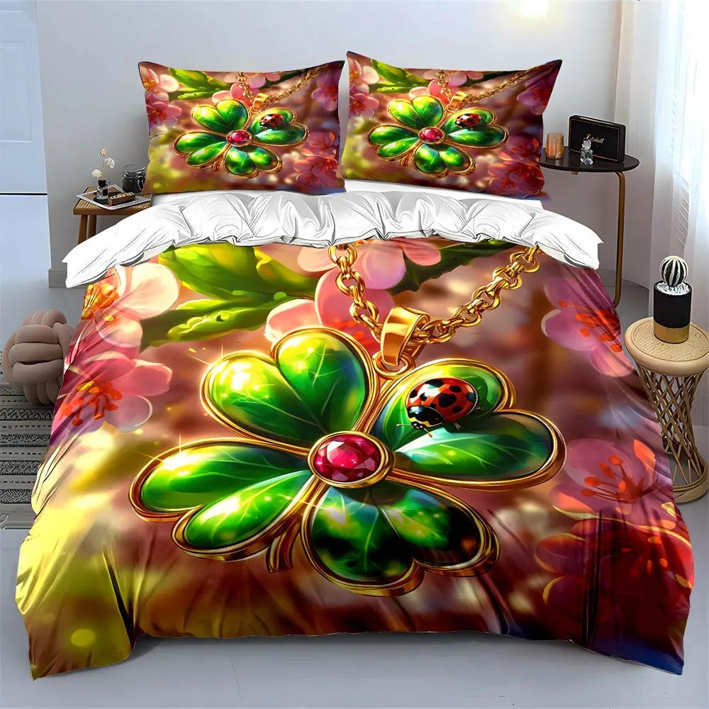 "Floral Clover Jewelry Gift Set" Soft Comfortable Duvet Cover Bedding Set Included 1*Duvet Cover & 2*Pillowcases gift