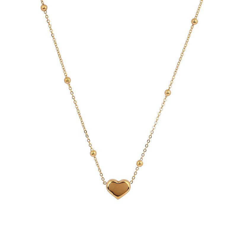 High-End Titanium Steel Colorfast Heart Necklace - Women's Versatile Clavicle Chain with Peach Heart Pendant