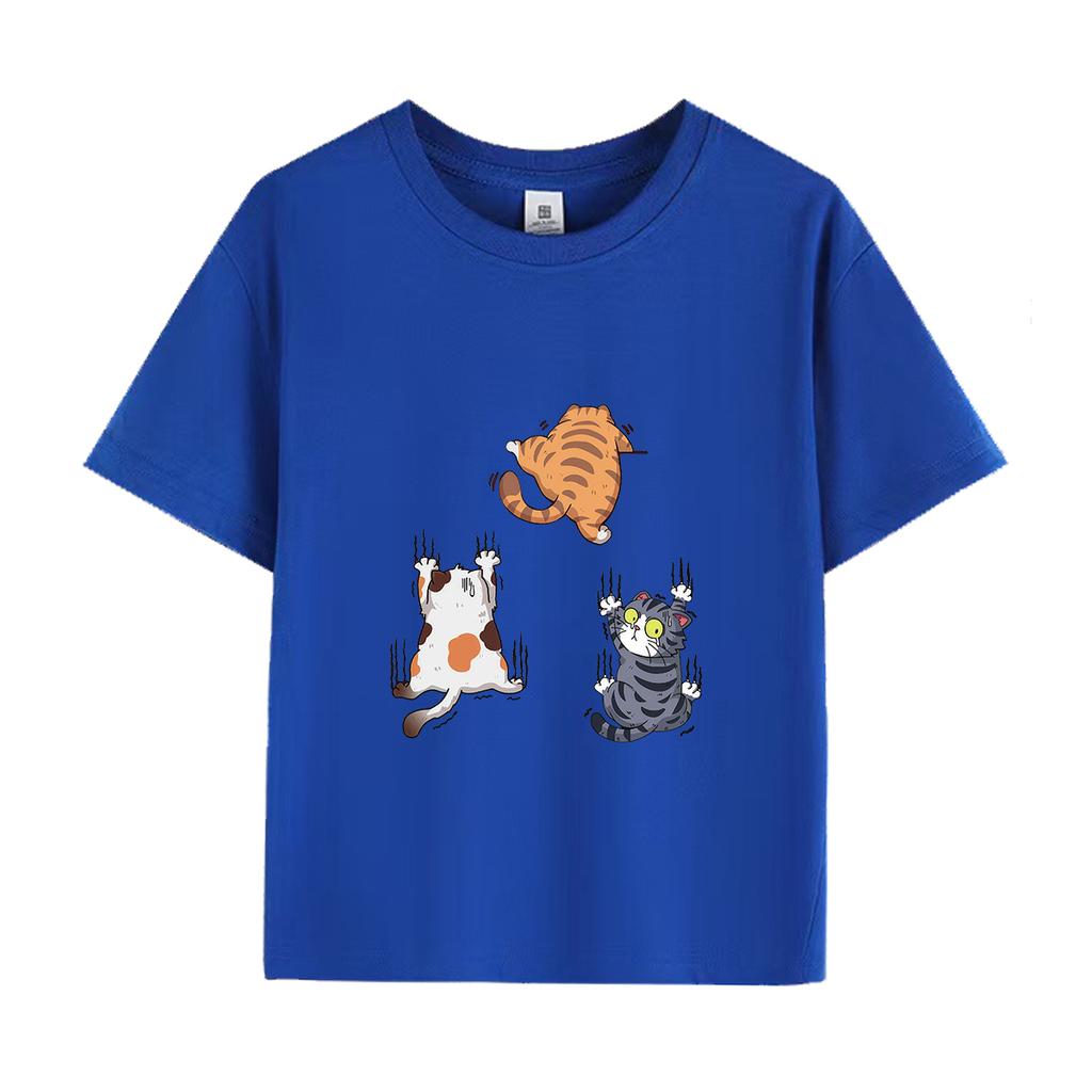 Three Little Cats Are Secretly Watching You Print Kids Tshirt for Boys Girls Tee Clothes Casual Pure Short Sleeved Cartoon Top