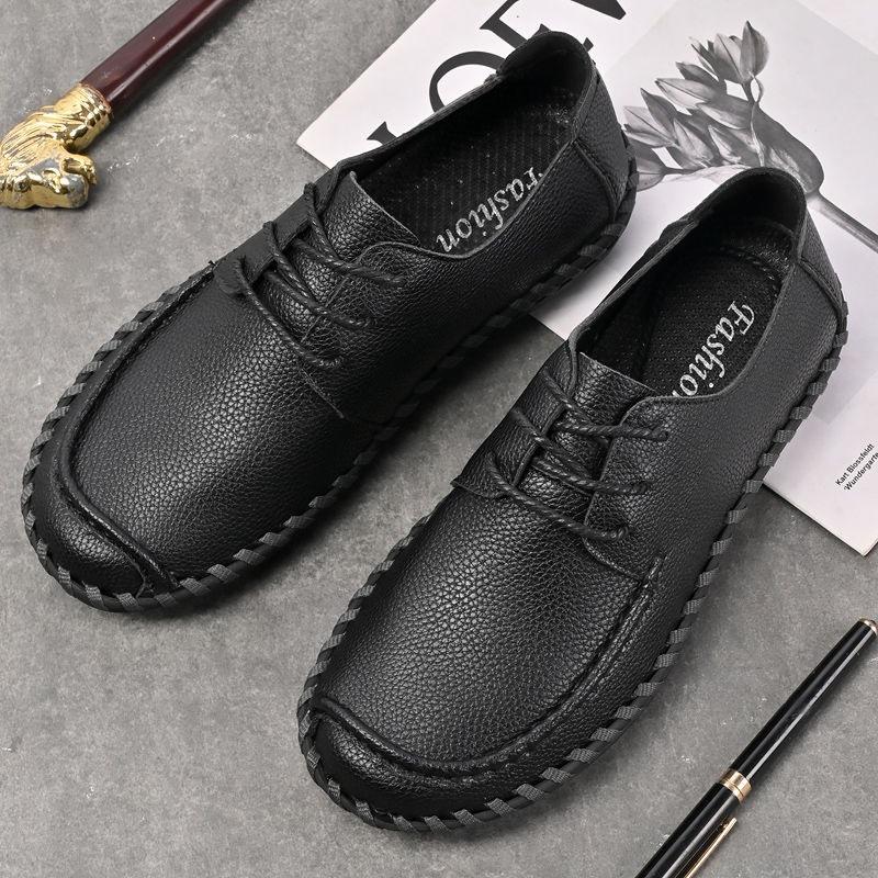 Export Cowhide Casual Leather Shoes Soft Leather Soft Sole One Pedal Doudou Shoes Black Versatile Breathable Men's Shoes