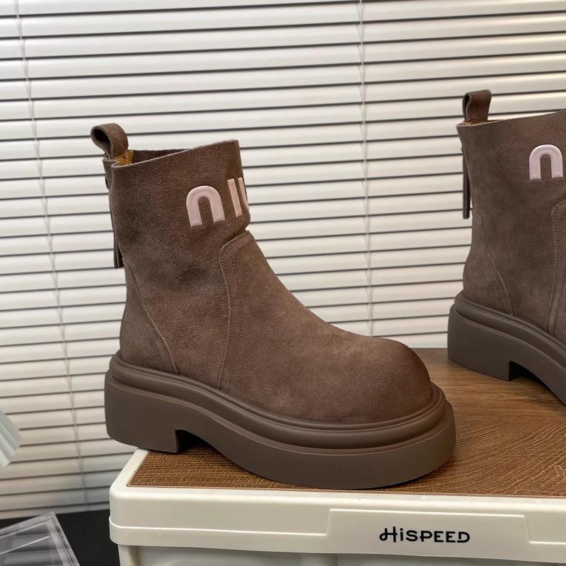 Frosted Letter Platform Short Boots Women's Slack Soft-soled Cowhide Chelsea Martin Boots Rear Zipper Shoes Tide