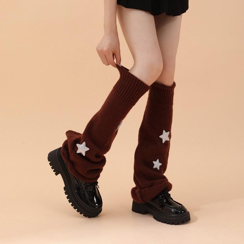 Incalzitoare pentru picioare pentru femei, fete, stil japonez, lolita, incalzitoare pentru picioare, tricot cu stea, ciorapi lungi, gotici, Harajuku, pentru acoperirea picioarelor.