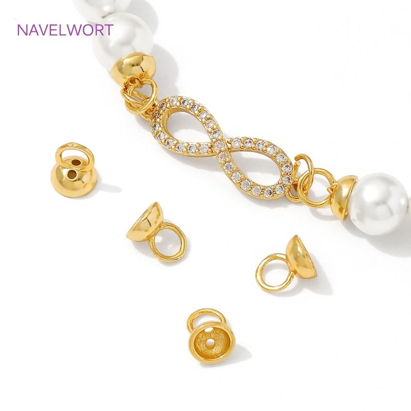 10/20Pcs Crimp Beads 18K Gold Plated Brass Bead End Cap with Loop,End Caps For Jewelry,DIY Bracelet Jewelry Making Accessories