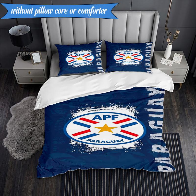 3PCS Paraguay Football Federation Emblem Bedding Set 2D Printing (Includes 1 Duvet Cover + 2 Pillowcases Coreless), Bedroom decor,Fan gift