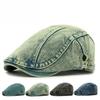 Vintage Washed Denim Beret for Men Women British Retro Flat Cap Casual Newsboy Hat Adjustable Painter Duckbill Forward Cap