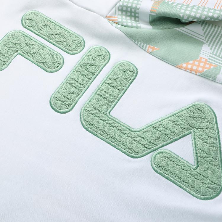 Fila Fusion Woven Logo Patchwork Pattern Printed Letter Sports Loose American Crewneck Sweatshirt Women sweatshirt White T11W213211F-WT