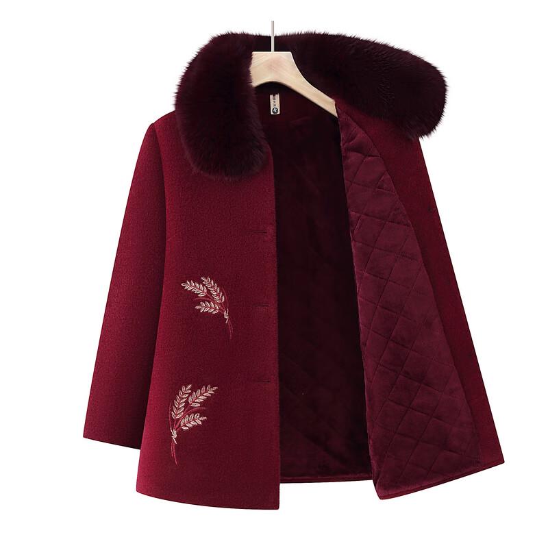 Middle-aged & Elderly Women's Winter Woolen Coat with Faux Fur Collar