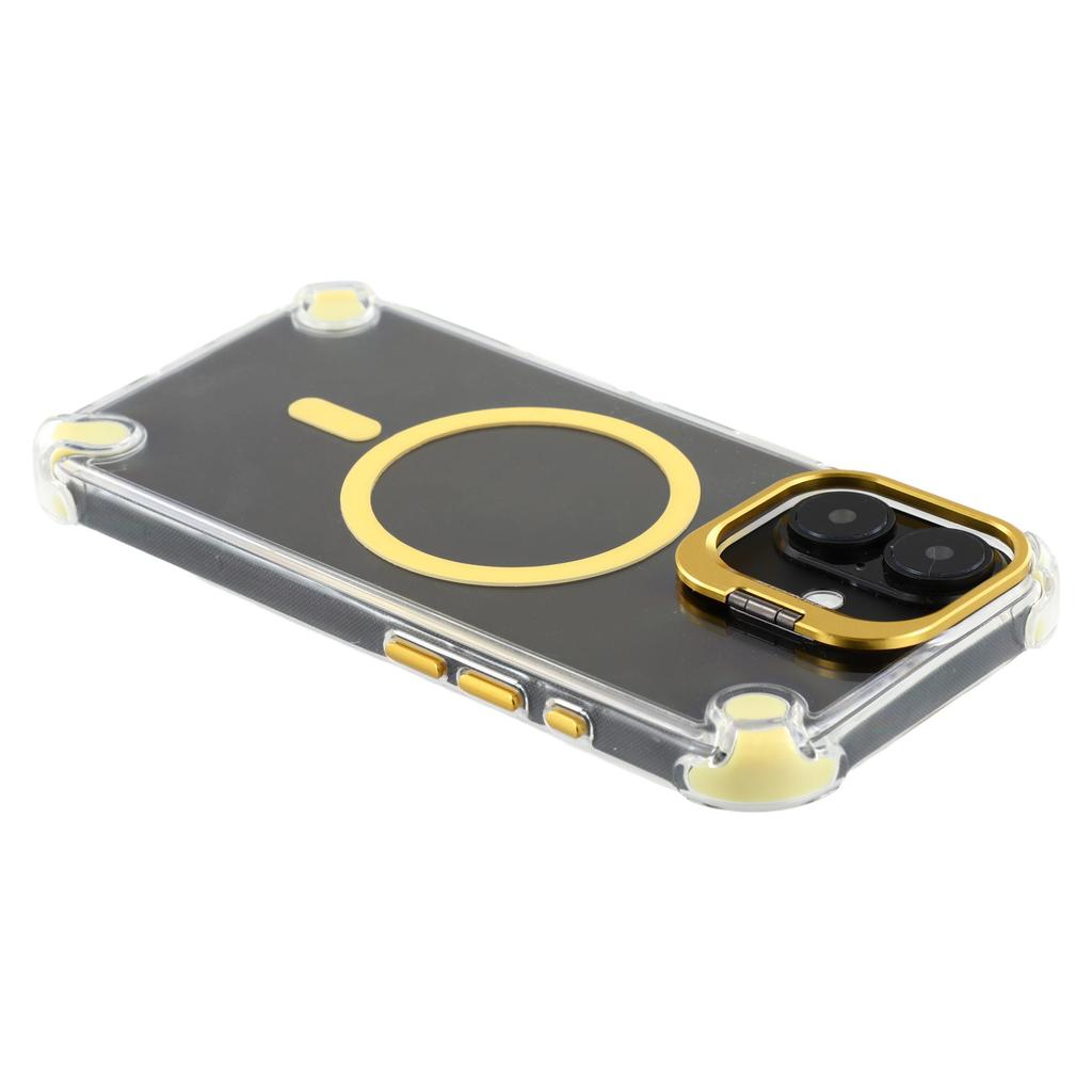 For iPhone 16 Magnetic Clear Case Shockproof Hybrid Phone Shell with Camera Lens Frame Kickstand