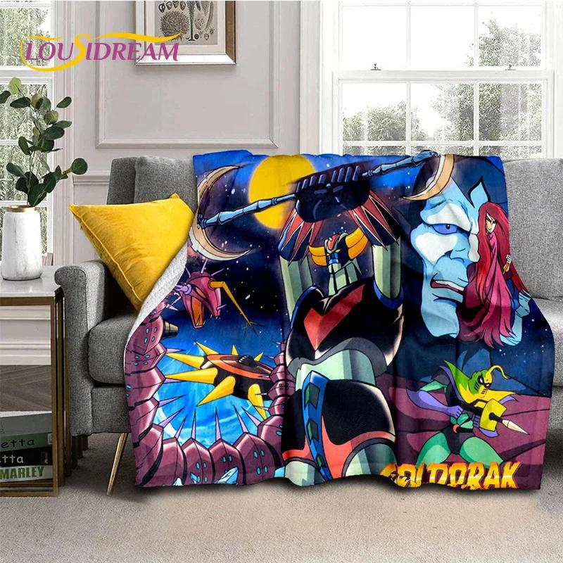 3D Cartoon UFO Robot Grendizer Anime soft Blankets,Keep Warm Flannel Throw Blanket for Picnic Beds Sofa Home Bedroom Gifts Kids