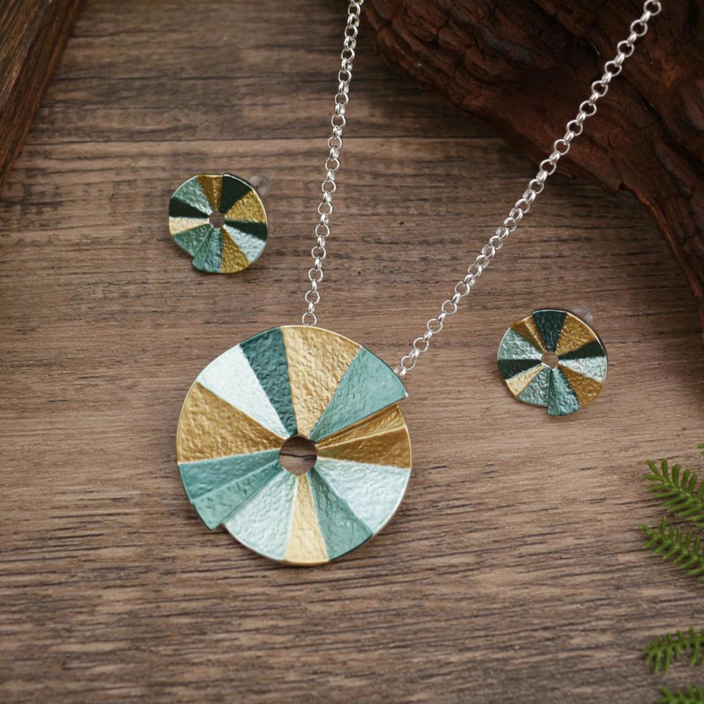 New Color Painting Oil Round Geometric Stud Earrings Pendant Set, Women's High-end Geometric Round Necklace.