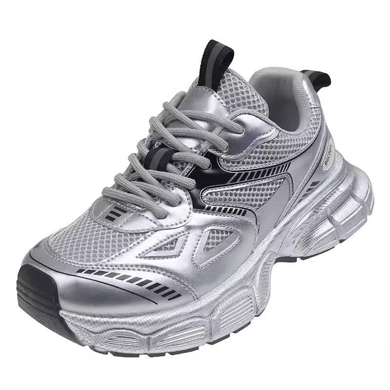 Dívčí tenisky 2025 jaro nové dětské "daddy shoes" pro střední a velké děti, vysoce hodnotné chlapecké síťované boty na podzim