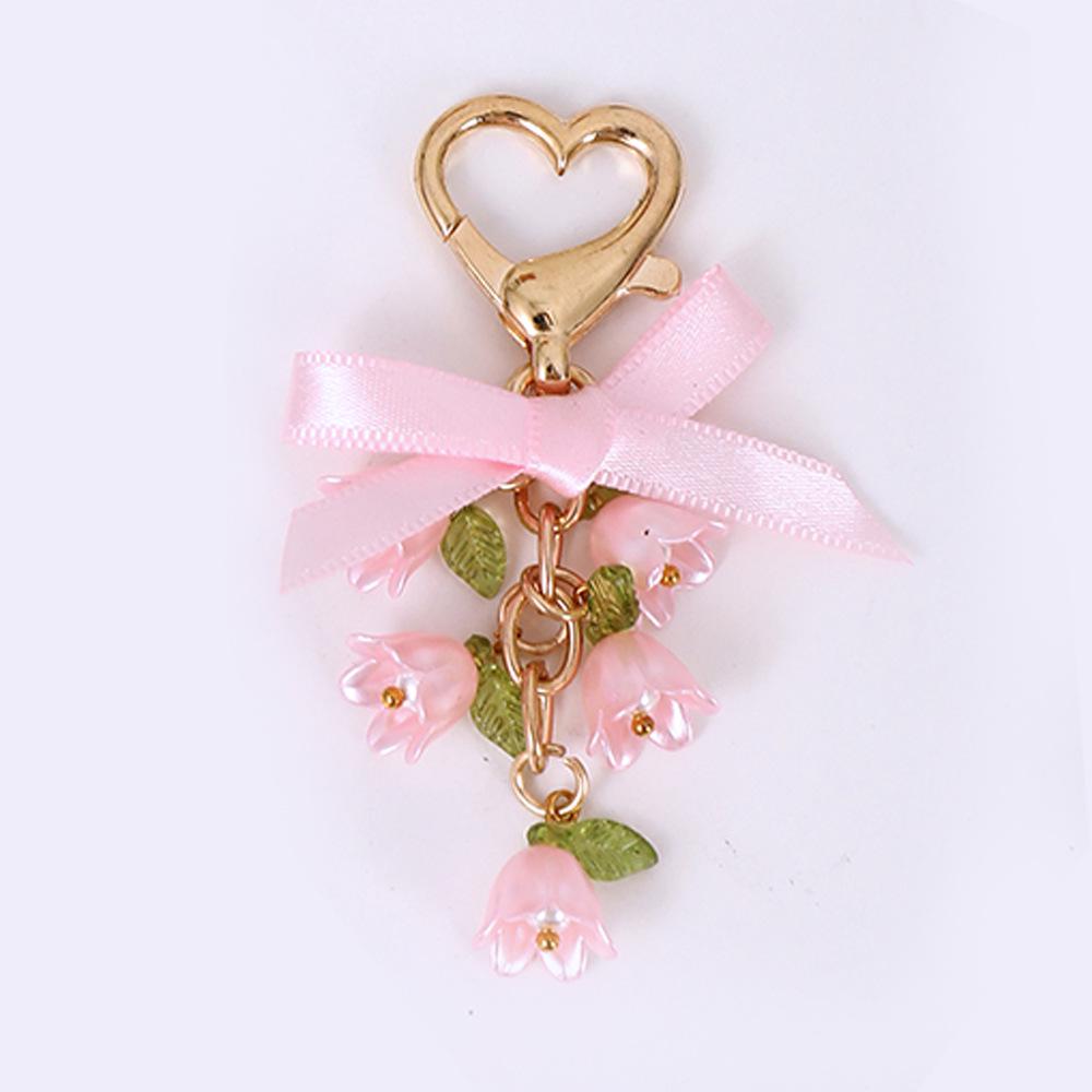 Lily of the Valley Flower Keychain with Lobster Clasp and Heart Charm