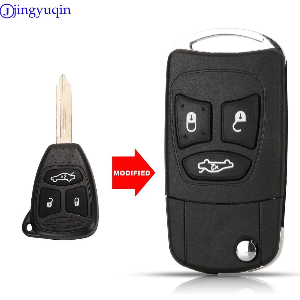 Jingyuqin Modifizierter Eintrag 3/4 Tasten Klappbarer Fernbedienungs-Autoschlüsselgehäuse-Rohling für Chrysler Town Country Dodge Grand Caravan Jeep