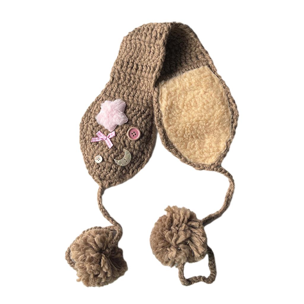 Windproof Crochet Earmuffs with Star&Moon Decals Eye-Catching Ear Warmer for Adult Keep Ear Warm Cold Weather Supplies