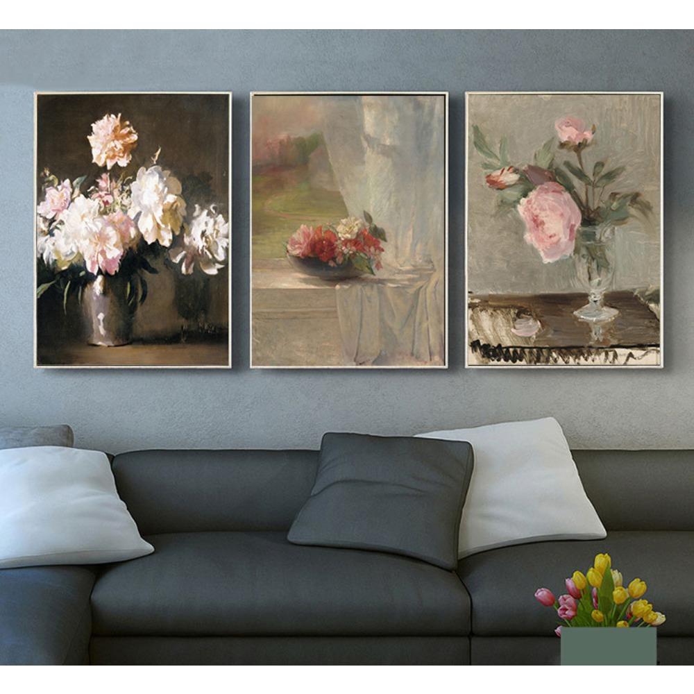 Vintage Flower Still Life Rose Country Farmhouse Poster Print Wall Art Pictures Canvas Oil Painting Living Room Home Decor Gift