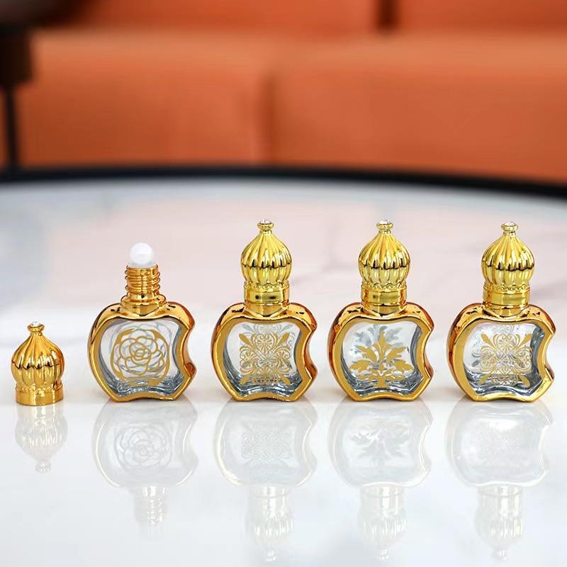 Flacon à bille d'huile essentielle de luxe doré de 6 ml, flacon de parfum rechargeable, flacon à bille en verre pour huile essentielle, récipient pour cosmétiques