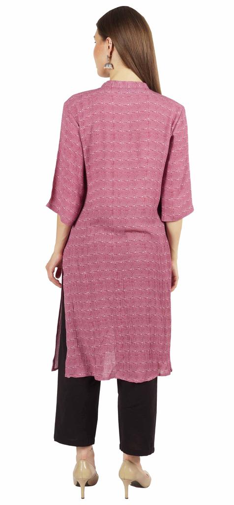 Moomaya Printed Womens Kurti 3 4 Sleeve Mandarin Collar Straight Kurta Soft Summer