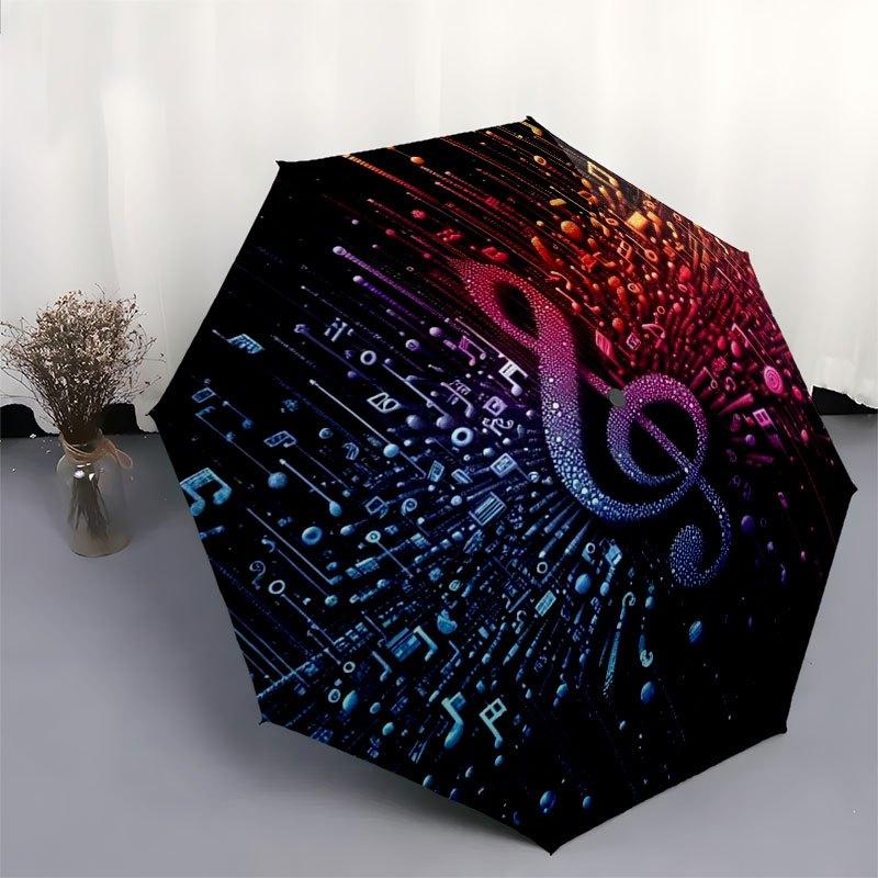 Music Note Digital Art Wall DecorUmbrella with Cute Design,Portable 3-Fold Compact Umbrella for Men&Women,Valentine's Day Mother's Day Hallo